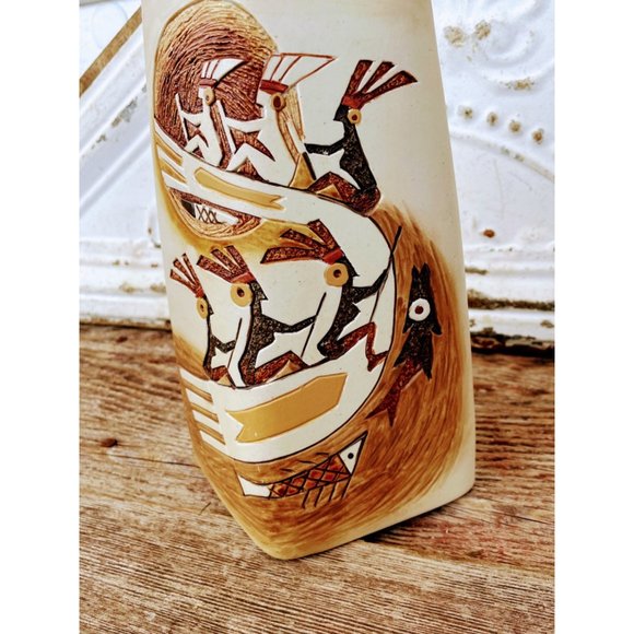 Vintage MCM Picasso Style Two Sided Vase Split Face And Tribal Women Rowing Boat - Picture 6 of 13